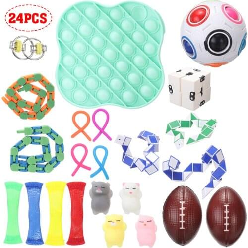 Mayitr 24pcs High-quality Organic Silicon Sensory Toy Set Release Pressure Extrusion Toys For Kids Adults Sensory