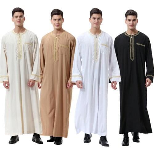 Mens Saudi Abaya Dishdasha Jubbah Long Sleeve Arabic Kaftan Thobe Dress Islamic Clothes Thawb Middle East Fashion S-3XL