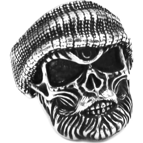 Wearing A Scarf Handsome Men Ring Stainless Steel Jewelry Punk Hat Skull Biker Ring Wholesale SWR0993A