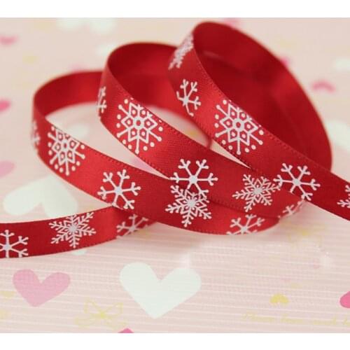 Wholesale (2 yards/lot) 3/8" (10mm) Red printed Snowflake Satin Ribbon christmas gift ribbons Wedding Crafts Party decoration