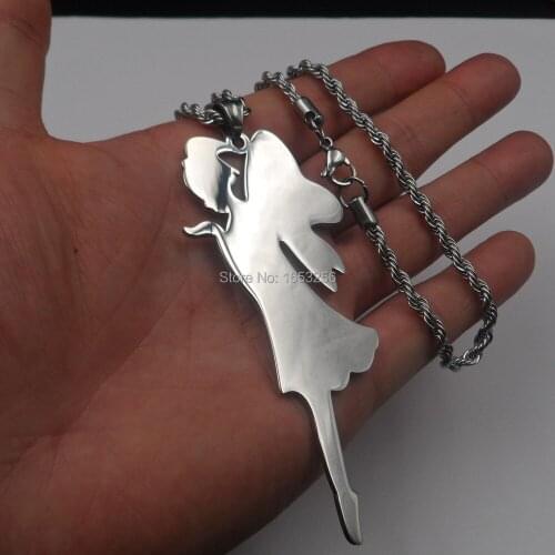 Large Angel wings girl Style Stainless Steel Pendant Necklace 4mm 22'' Rope Chain for women / Wife/ Mother Gifts