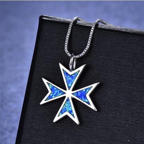 Vintage Punk White Blue Fire Opal Pendant Necklaces For Women 925 Silver Geometric Birthstone Hip Hop Necklace Halloween Gifts