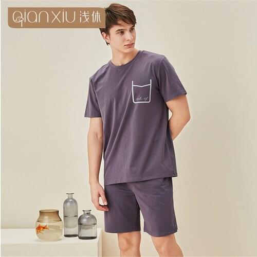 New o-Neck Cotton Mens Summer Short Sleeve Shorts Pajamas Set Letter Printing Man Sleepwear Leisure Suits Nightwear Men Pijamas