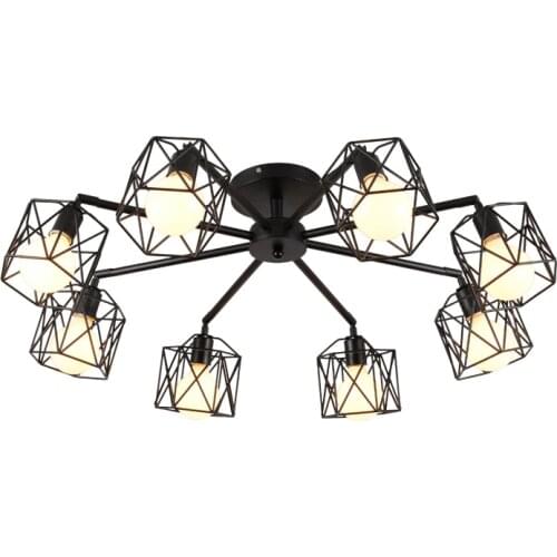 Nordic Retro Hanging Lamp 3/5/6/8 Lights E27 Industry Black Metal Home Decor Living Room Bedroom Chandelier Lighting Fixture 203
