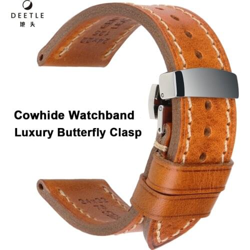 DEETLE Watch Bands 20mm 22mm 24mm Vintage Genuine Leahter Watch Strap With Butterfly Buckle Clasp For Panerai Mido Tissot Seiko