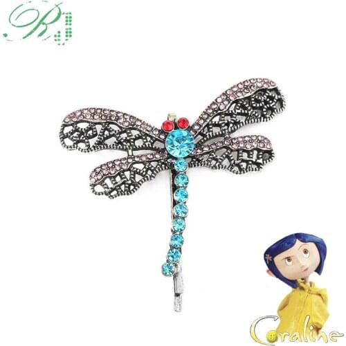 RJ New Movie Coraline Hairpin Cute Kids Dragonfly Hair Clip Queen Bee Hairwear Hair Comb Brooch Pin Girls Women Cosplay Jewelry