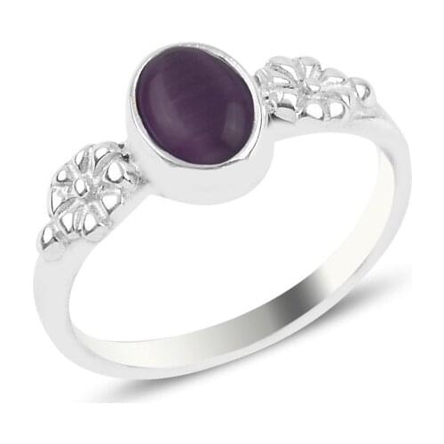 Silverlina Silver Purple Cat 'S Eye Engagement Ring