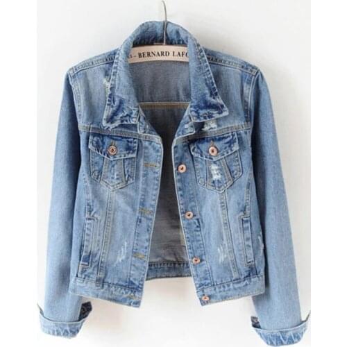 Blue denim jacket women short jean denim coat ladies bike jackets woman apparel