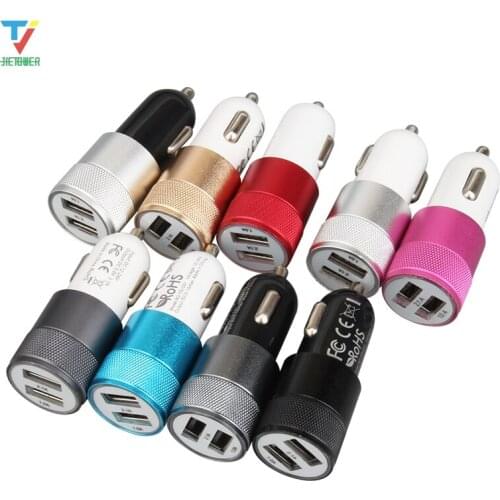 Multi-color Dual USB 5V 2A Auto Smart Phone PC Charger Metal Portable Car Cigarette Lighter Charger 300pcs/lot