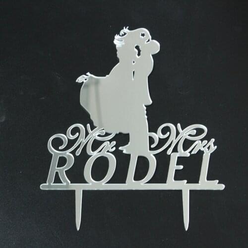 Mirror Silver Acrylic Wedding Cake Topper Personalized Couple Name Cake Topper Wedding Accessories Last Name Custom Cake Stand