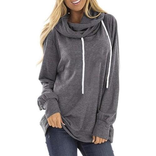Womens Sweatshirt Solid Color Long Sleeve Pullover Hoodie Tops Autumn Winter Drawstring Loose Fit Female Sweatshirt Outerwear