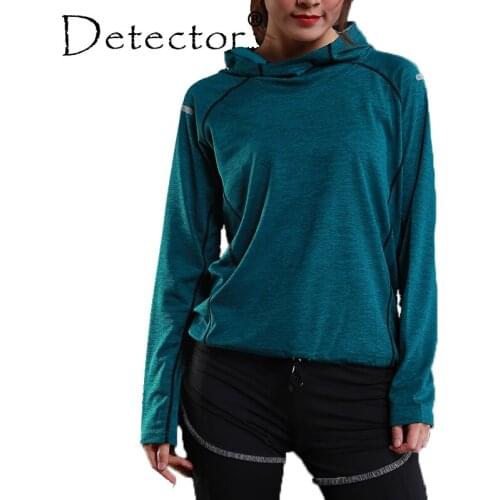 Detector Womens Running Shirts Long Sleeve Running Jacket Fitness Workout Quick Dry Breathable Hoodies Tops Tights Sportswear