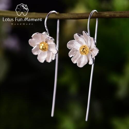 Lotus Fun Moment Jasmine Flower Dangle Earrings Real 925 Sterling Silver Creative Designer Fine Jewelry Earrings for Women Gift
