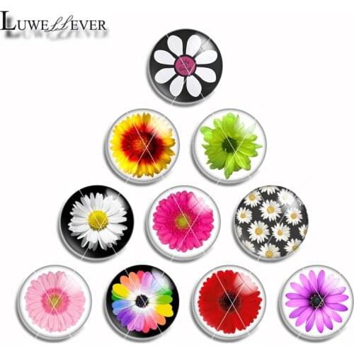 10mm 12mm 14mm 16mm 20mm 25mm 463 10pcs/lot Daisy Mix Round Glass Cabochon Jewelry Finding 18mm Snap Button Charm Bracelet