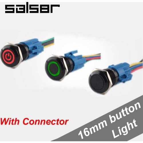 16mm 5 Pins Hot Car Auto Metal LED Light Power Push Button Switch Red/Yellow/Blue/Green/White Self locking/Momentary On-Off