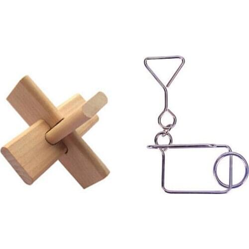 2PCS per Lot IQ Wooden Metal Brain Teaser Puzzles Game for Adults Children