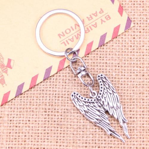 20pcs New Fashion Keychain 39x24mm angel wings Pendants DIY Men Jewelry Car Key Chain Ring Holder Souvenir For Gift