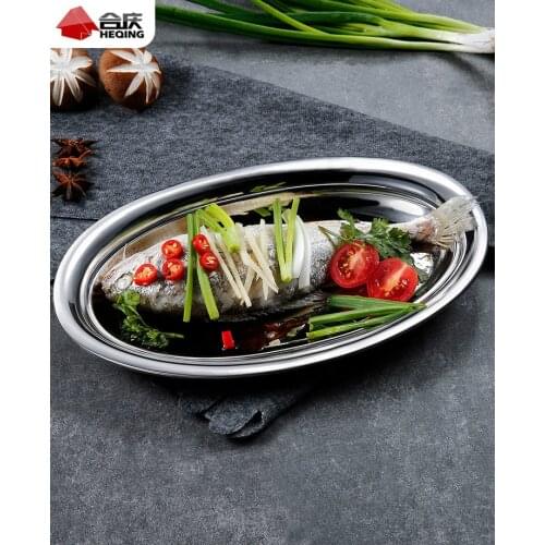 304 Stainless Steel Steamed Fish Dish Household Plate Commercial Oval Fish Plate Creative Dinner Plate Dinner Plate Flat Plate