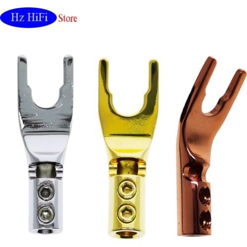4PCS/LOT Gold Plated Copper Banana Plugs U/Y Type High quality Banana Connector Speaker Wire Connector With double Screw locks