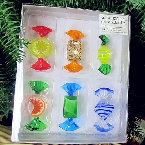 6pcs Custom Antique Hand Blown Murano Glass sweets ornament Christmas Tree Decoration candy pendant children New Year gift set