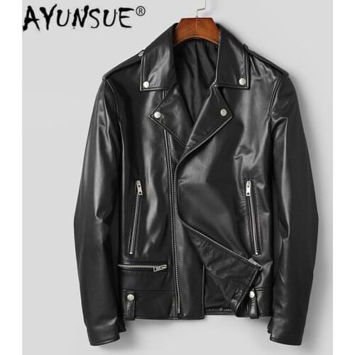 AYUNSUE 2020 New Genuine Leather Jacket Men Clothes Sheepskin Coat Biker Motorcycle Jacket Short Slim Fit 91C7132 KJ4285