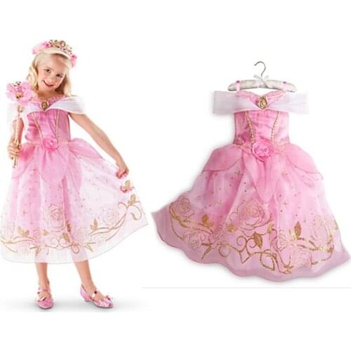 FREE SHIPPING Girls Princess Belle Dresses Kids Cosplay Costume Clothing Children Princess Aurora Sleeping Beauty Part