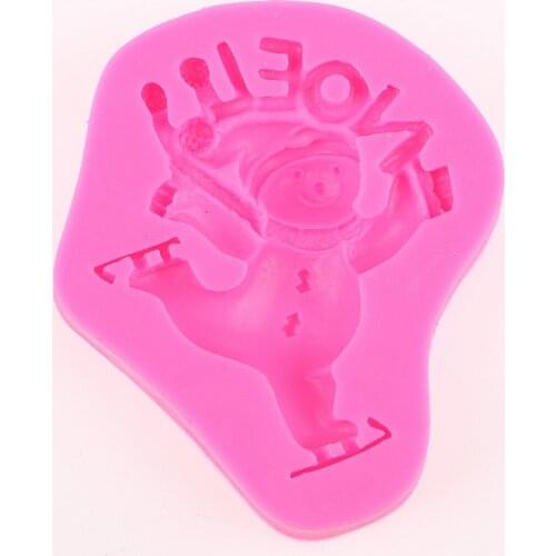 Free shipping christmas noel skiingy soap mould chocolate cake decorating tools DIY baking fondant silicone mold F0435