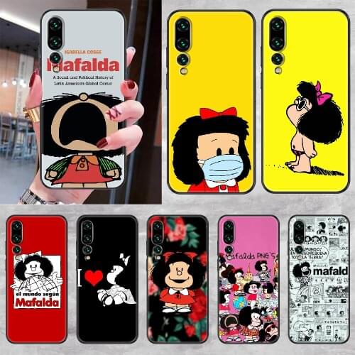 Cartoon Cute Mafalda Phone case For Huawei P Mate P10 P20 P30 P40 10 20 Smart Z Pro Lite 2019 black silicone Etui pretty