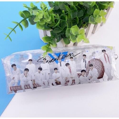 Kpop Seventeen Pen Bag Transparent stationery Bag Pencil Case Wallet Pencil Case Buggy Bag Student stationery Box wholesale new