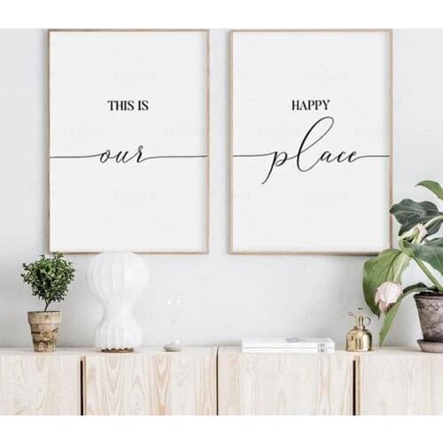 This Is Our Happy Place Poster Minimalist Black and White Quotes Canvas Paintings Wall Art Pictures for Living Room Decoration