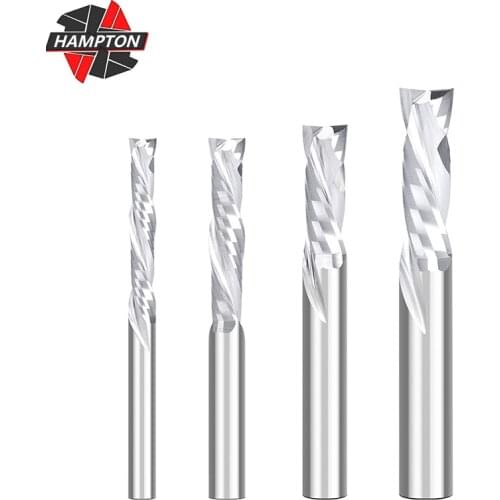 HAMPTON Milling Cutter DOWN Cut Two Flutes Spiral Carbide Compression Milling Tool CNC Router Bit Woodworking Carbide End Mill