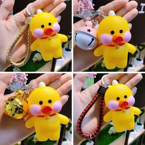 Hyaluronic acid yellow duck keychain car pandent bag keychain woman fashion bell hanging ornaments gifts
