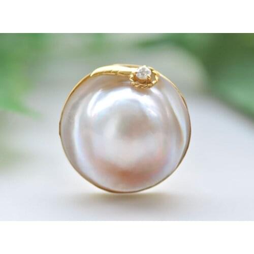 P7316 Huge 20mm White South Sea Mabe Pearl Ring Sterling Silver-gild