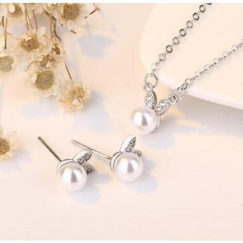 Pearl Jewelry Sets For Women Earrings With Pearl Rabbit Pendant Necklace 2pcs Jewellery Set Fashion Accesories Bijoux Party Gift