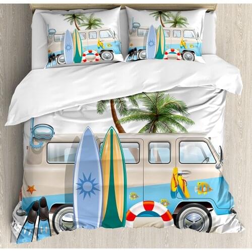 2/3/4pcs Bedding Set Beach Bus Skateboard Duvet Cover Set Warm and Comfortable Bed Sheet Bedroom Comforter Set