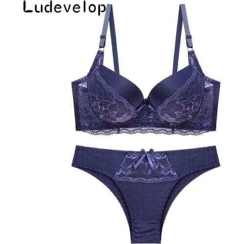 New Top Sexy Underwear Set Cotton Push-up Bra and Panty Sets 3/4 Cup Brand Green Lace Lingerie Set Women Deep V Brassiere Black