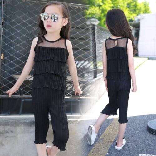 Kids Girls Clothing Set Summer 2019 New Layered Blouse & Wide Leg Pants 2 Pieces Girls Clothes Set for 4 6 8 10 12 years