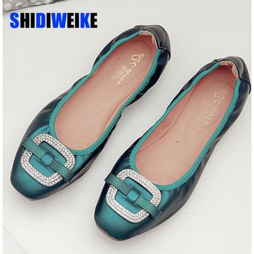 2021 Women Shoes Fashion Flats Ballet Shoe Brand Square Toe Rhinestones Flats Ladies Lazy Loafers Soft Female zapatos de mujer