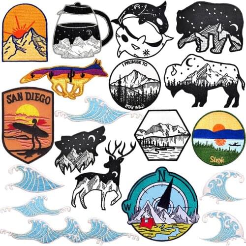 Scenery Embroidery Clothing Sticker Wilderness Expedition Iron on Patches on Clothes Nature Patches Badges Clothes Applique