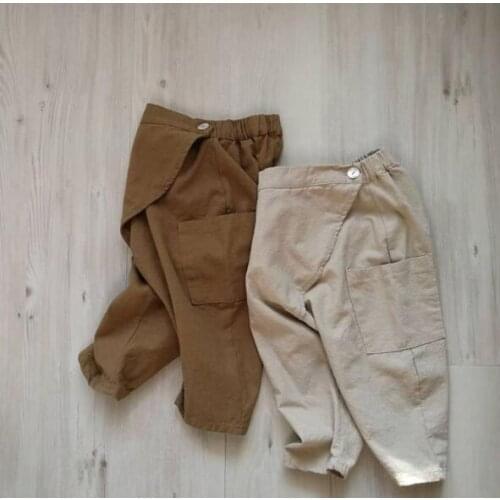 2021 new girls boys long pants cotton linen autumn cool kids pants