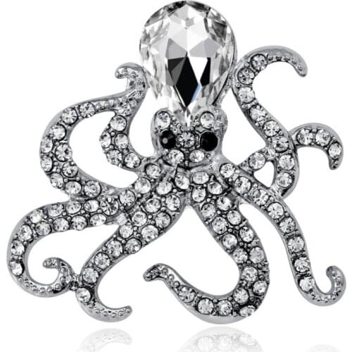 New Arrival Octopus with Crystals Women`s Pin Brooch