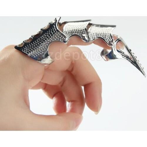 New Gothic Punk Rock Full Finger Armor Ring - Silver color