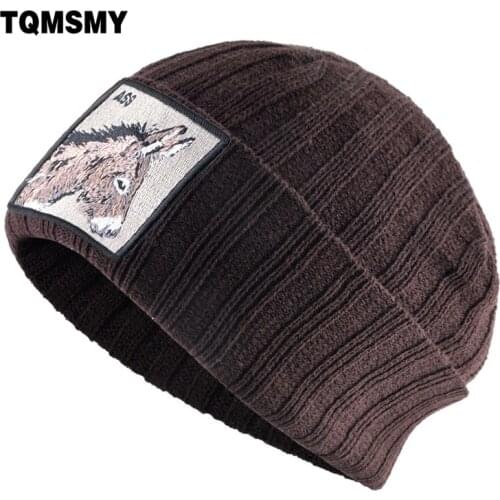 Solid color Winter hats for men Embroidered Donkey pattern Beanies women skiing Bonnet autumn Hip Hop Cap Gorras Thick warm caps