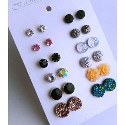 12 Pairs Women Stud Earrings Exquisite Geometric Crystal Elegant Wedding Earrings Femme Girls Fashion Jewelry Earring Set 2021