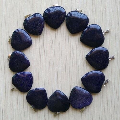 Wholesale 20pcs/lot fashion hight quality blue sand stone heart charms pendants 25mm fit necklace jewelry making free