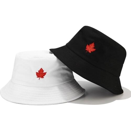 New Leaf Embroidery Bucket Hat Protection Sun Hat Maple Foldable Cap Panama Packable Cotton Fisherman Hat For Men and Women