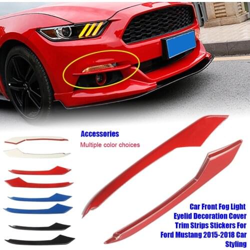 Car Front Fog Light Cover Trim For Mustang 2015 2016 Eyebrow Eyelid Garnish Streamer Outer Strips Car Styling Accessories