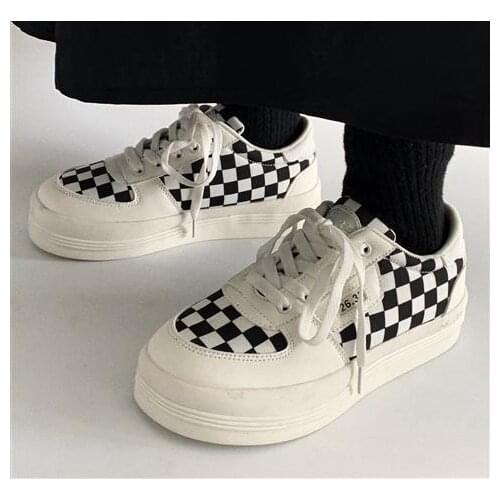 Casual Sneakers Womens Sports Shoes Plaid Tennis Female Platform Shoes Kawaii Shoes Vintage Vulcanize Fashion 2021 Canvas Shoes