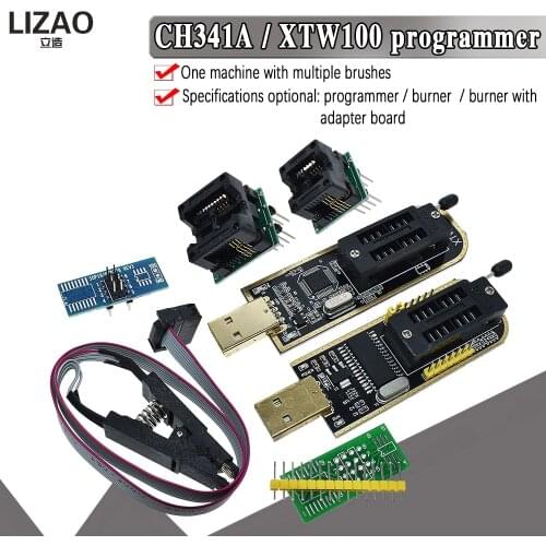 CH341A XTW100 24 25 Series EEPROM Flash BIOS CH341 USB Programmer Module + SOIC8 SOP8 Test Clip For EEPROM 93CXX / 25CXX / 24CXX