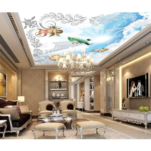 Religion Wallpaper 3d Blue Sky Angel pattern Wall Mural Wallpaper for Living Room Paper paint mural 3d Ceiling Photo murals
